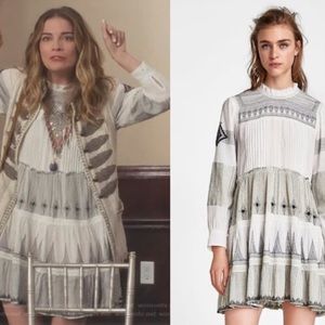 Zara Alexis Rose White and Gray Patterned Dress